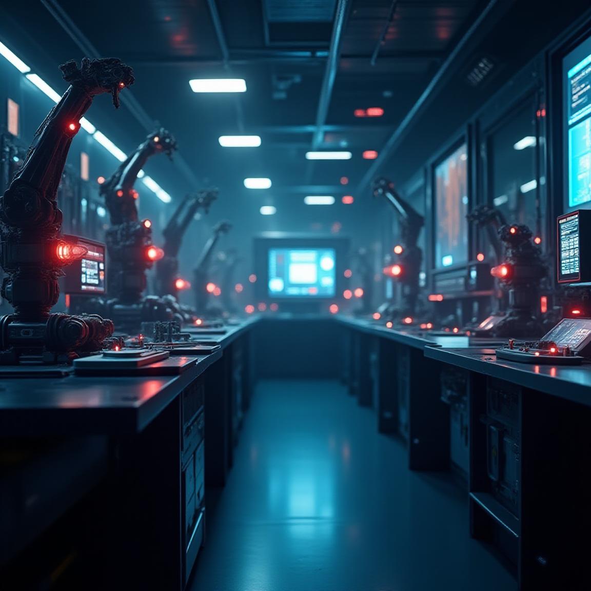 最先端のロボット工学ラボの様子